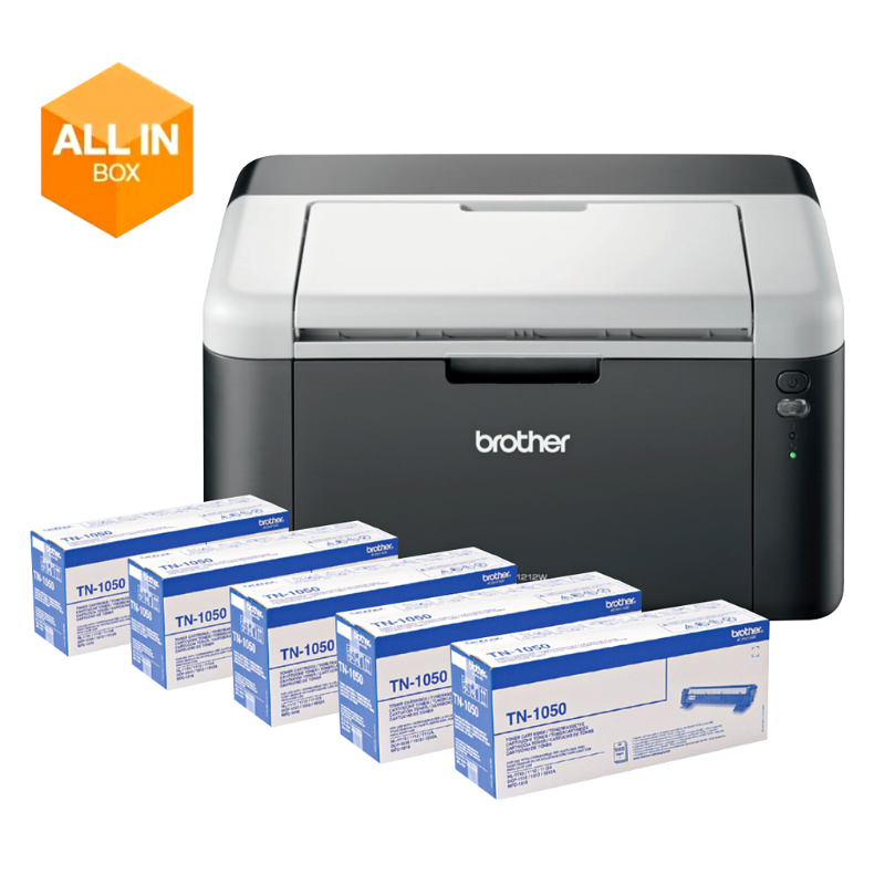 Εκτυπωτής BROTHER HL-1212WVB (Mono) All In Box Πακέτο με 5 x Toner 1.000 σελίδων