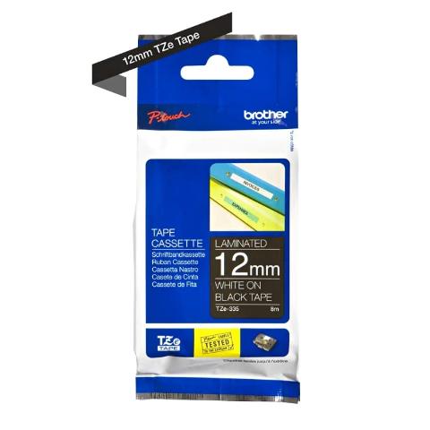 Ετικέτες BROTHER TZE-335 Labelling Tape Cassette – White on Black 8m x 12mm (BRO-TZE335)