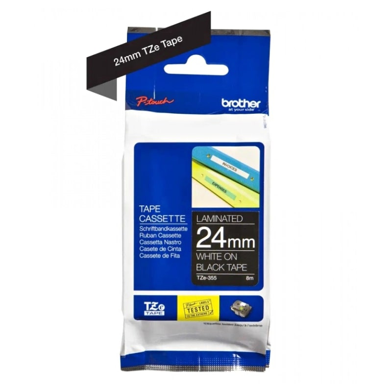 Ετικέτες BROTHER TZE-355 Labelling Tape Cassette – White On Black 8m x 24mm (TZE355)