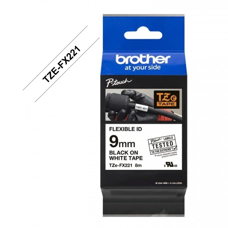 Ετικέτες BROTHER TZE-FX221 Labelling Tape Cassette – Black on White 8m x 9mm (TZEFX221)