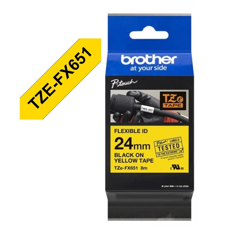 Ετικέτες BROTHER TZE-FX651 Labelling Tape Cassette – Black on Yellow 8m x 24mm (BRO-TZEFX651)