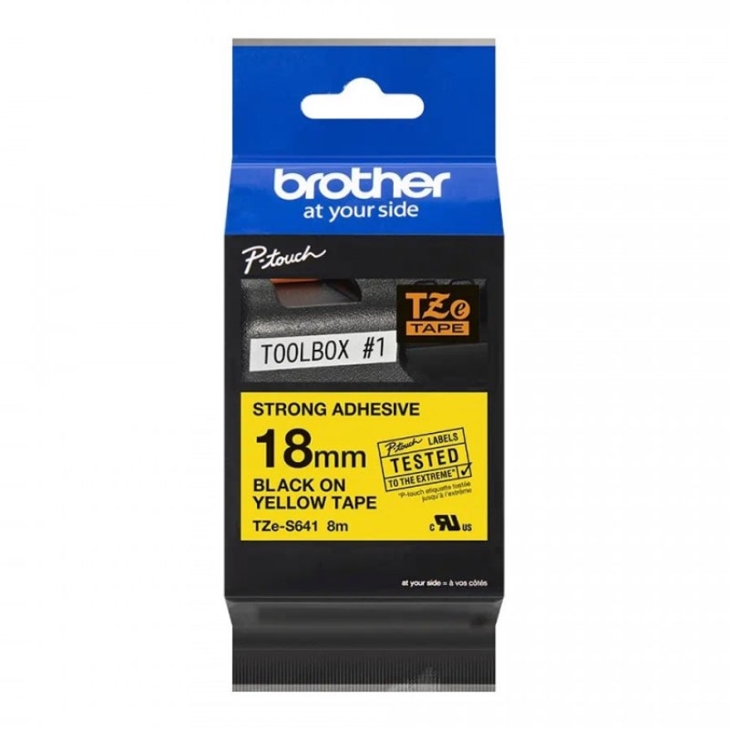Ετικέτες BROTHER TZE-S641 Labelling Tape Cassette – Black on Yellow Strong Adhesive 8m x 18mm (TZES641)