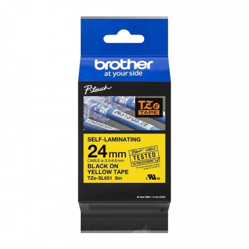 Ετικέτες BROTHER TZE-SL651 Self-Laminating Labelling Tape Cassette – Black on Yellow 8m x 24mm (BRO-TZESL651)