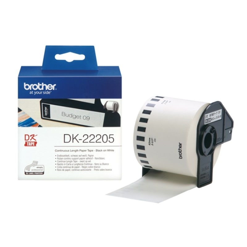 Ετικέτες BROTHER DK-22205 Continuous Paper Label Roll – Black on White 30.5m x 62mm (MRBDK22205)