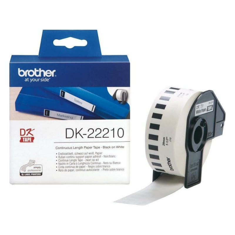 Ετικέτες BROTHER DK-22210 Continuous Paper Label Roll – Black on White 0.5m x 29mm (BRO-DK22210)