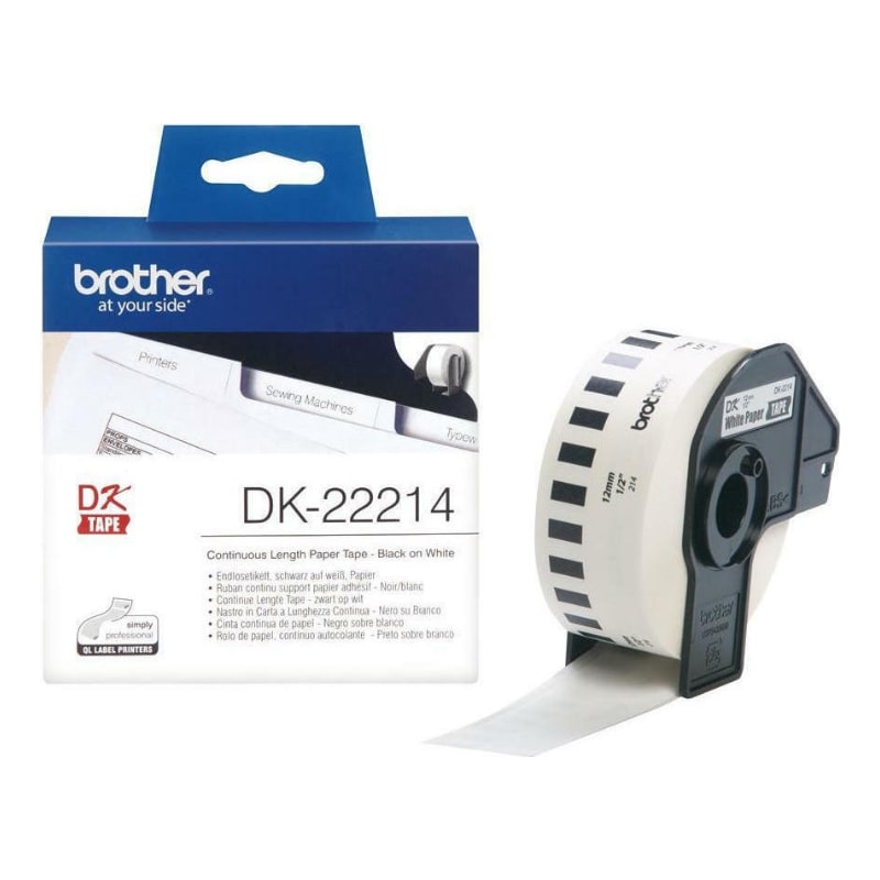Ετικέτες BROTHER DK-22214 Continuous Paper Label Roll – Black on White 30.5m x 12mm (BRO-DK22214)