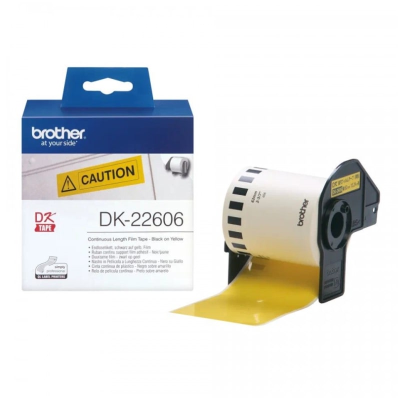 Ετικέτες BROTHER DK-22606 Continuous Film Label Tape – Black on Yellow 15.2m x 62mm (BRO-DK22606)