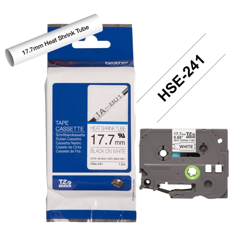 Ετικέτες BROTHER HSE-241 Heat Shrink Tube Tape Cassette – Black on White 1.5m x 17.7mm (BRO-HSE241)