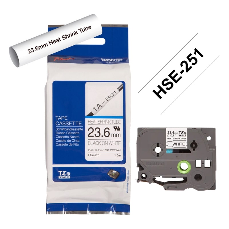 Ετικέτες BROTHER HSE-251 Heat Shrink Tube Tape Cassette – Black on White 1.5m x 17.7mm (BRO-HSE251)