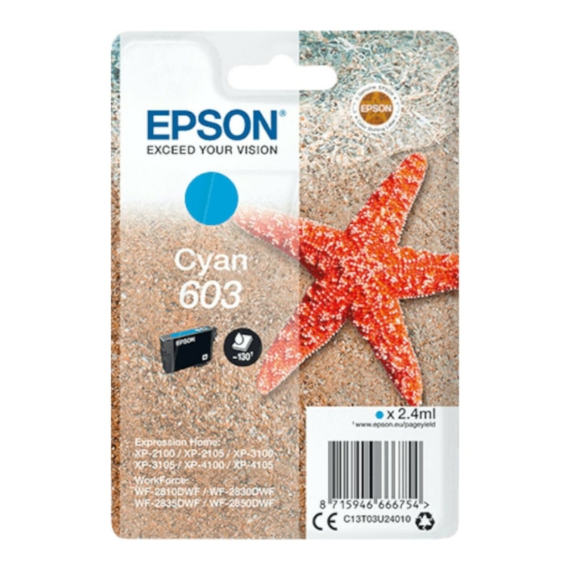Μελάνι EPSON 603 Cyan - 130 σελ. (C13T03U24010)