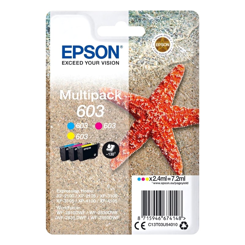 Πακέτο 3 Μελανιών EPSON 603 Multipack Cyan/Magenta/Yellow 3 x 130 σελ.  (C13T03U54010)