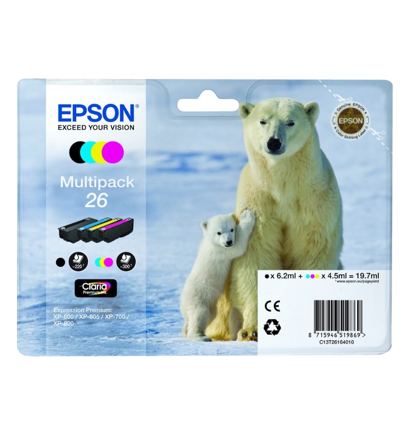 Πακέτο 4 Μελανιών EPSON 26 T261640 Polar Bear Multipack Black/Cyan/Magenta/Yellow (C13T26164010)