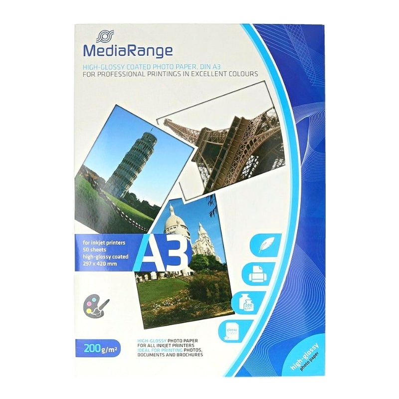 Φωτογραφικό Χαρτί MediaRange A3 High-Glossy για Inkjet Εκτυπωτές 200g/m² 50 Φύλλα (MRINK109)